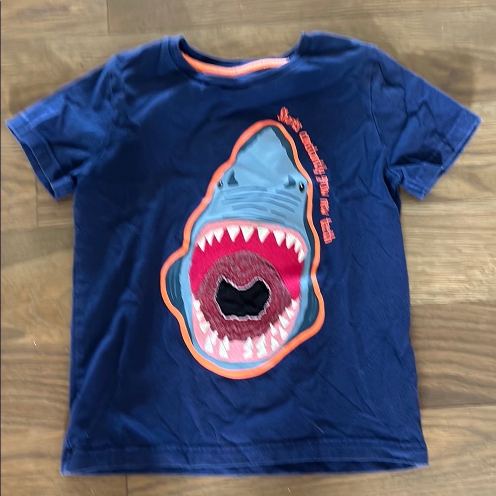 Mini Boden Navy Blue Shark Tee with Orange Trim